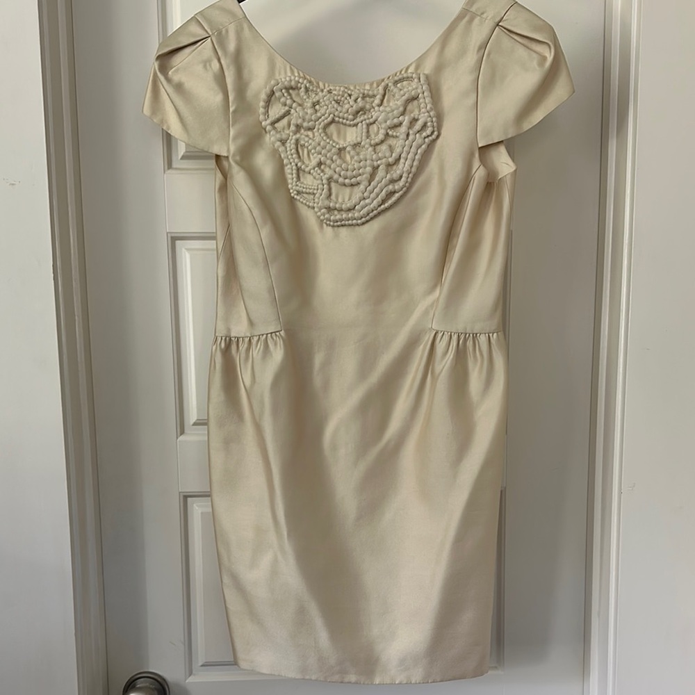 Tibi Cream Backless Dress with Beaded Detail